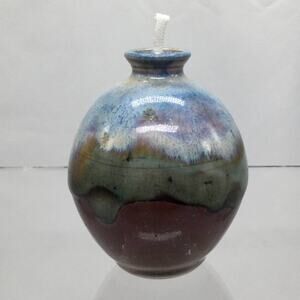 Studio Art Pottery Oil Lamp or Bud Vase